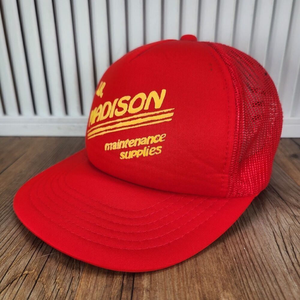 VTG J.R. Madison Maintenance Supplier Snapback Trucker Hat Cap Red Advertising